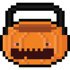 Obraz premium Pixel art pumpkin head candy bucket icon 3