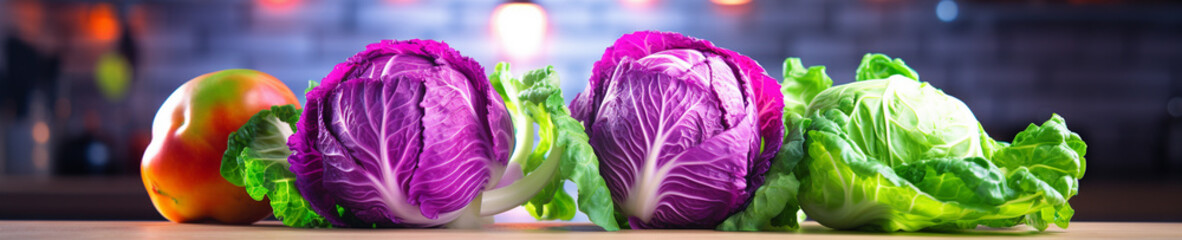 Obraz premium A Banner Photo of Cabbage on a Counter in a Modern Kitchen