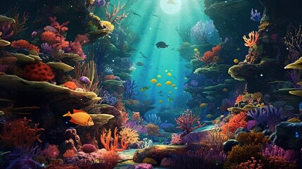 Fototapeta na wymiar whimsical underwater dive, digital art illustration, Generative AI