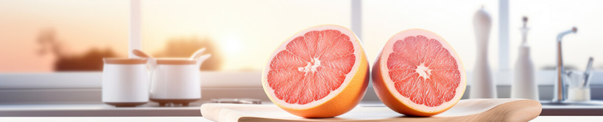 A Banner Photo of Grapefruit on a Counter in a Modern Kitchen
