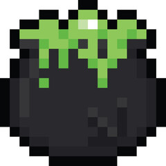Fototapeta na wymiar Pixel art witch pot icon 2