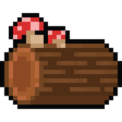 Pixel art wood timber with mushroom