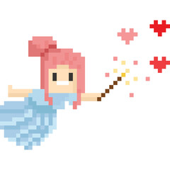 Obraz premium Pixel art angle character with heart magic