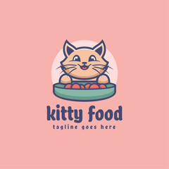 Vector Logo Illustration Kitty Food Mascot Cartoon Style.