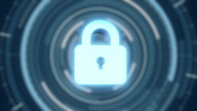 icon key lock 3d rendering blue in concept technology security on hud technology blue background