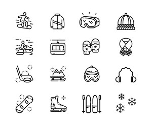 Winter sports vector icon set. Editable line stroke.