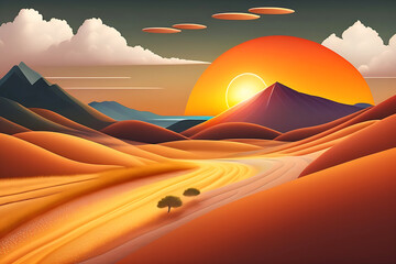 Fototapeta na wymiar illustration scene with dry land hills background