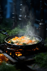 Cooking in nature, near the campfire