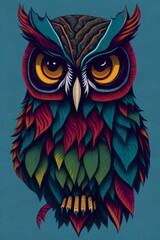 A detailed illustration of an Owl for a t-shirt design, wallpaper, and fashion