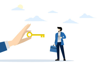 concept of training to unlock the true potential of employees and achieve career success, skills for personal talent development, trainers hold the golden key of success to open employee keyholes.