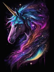 Photo of a vibrant and whimsical painting featuring a majestic unicorn with a colorful mane