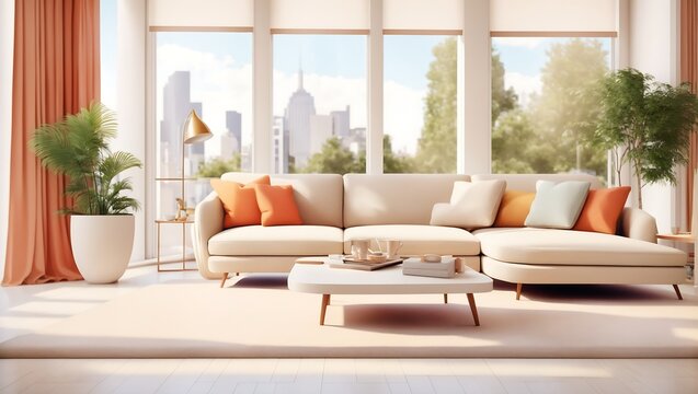 Modern living room with fireplace