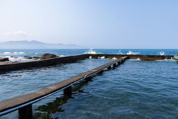 Fototapeta na wymiar Abandon abalone breeding area over the sea in Taiwan