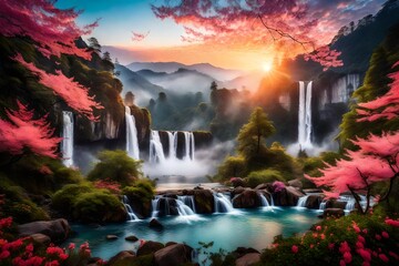waterfall in the floral mountains