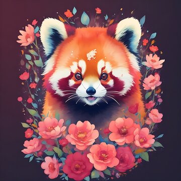 Red panda with flower