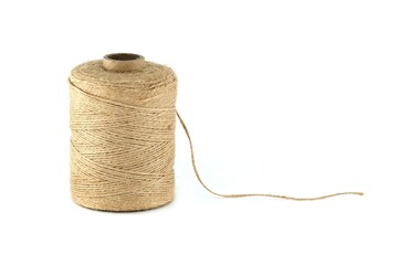 Natural jute twine string over white background