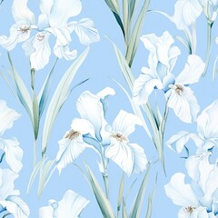Watercolor Iris Blooms: Elegant Beauty Seamless Floral Pattern