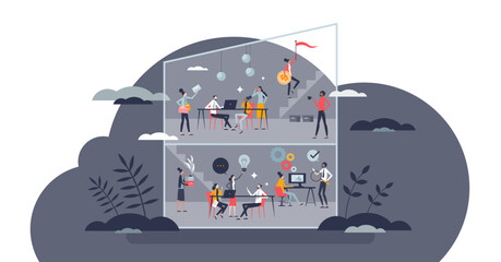 Obraz premium Transparency in business with public company data sharing tiny person concept, transparent background. Effective and productive honesty principles for cooperative.