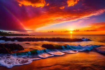 sunrise over the sea and colorful clouds