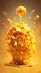 realistic atombomb explosion cheese burst yellow isolated background