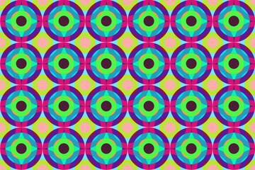 緑やピンクのバリエーションの多重の円のシームレス模様