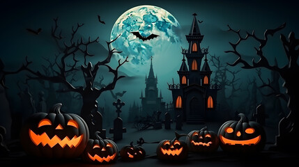 halloween background with pumpkins. 3D illustration of Halloween theme.