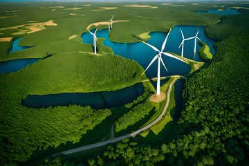 windmills on a lush green meadow