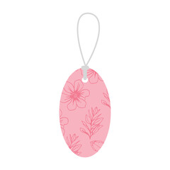 Digital png illustration of pink tag with floral pattern on transparent background