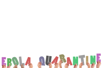 Digital png illustration of hands with ebola quarantine text on transparent background