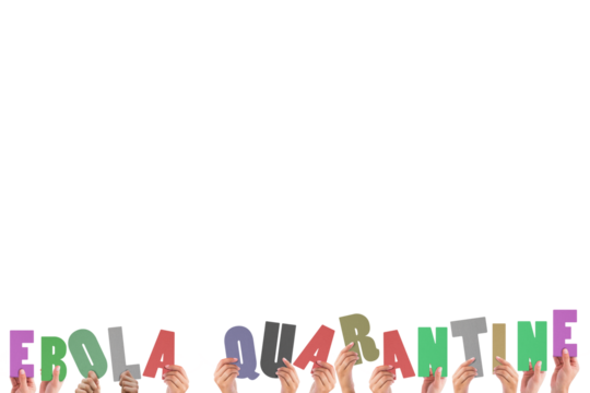 Digital png illustration of hands with ebola quarantine text on transparent background - Powered by Adobe