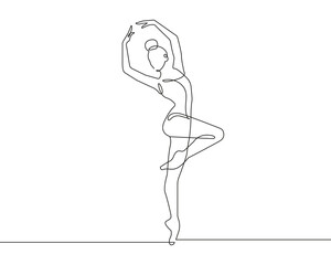 Ballerina Abstract Silhouette Line Art Drawing. Female Dancing Pose Linear Drawing. Ballet Dancer Vector Illustration Minimalistic Style for Modern Design: Prints, Wall Art, Posters, Social Media. 