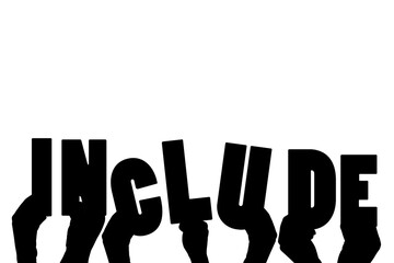 Digital png illustration of hands with include text on transparent background