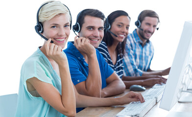 Digital png photo of smiling biracial businesspeople on transparent background