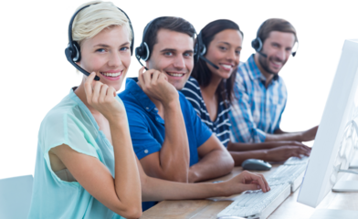 Digital png photo of smiling biracial businesspeople on transparent background