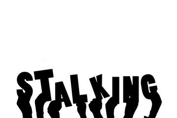 Digital png illustration of hands with stalking text on transparent background