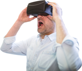 Digital png photo of caucasian businessman with vr headset on transparent background