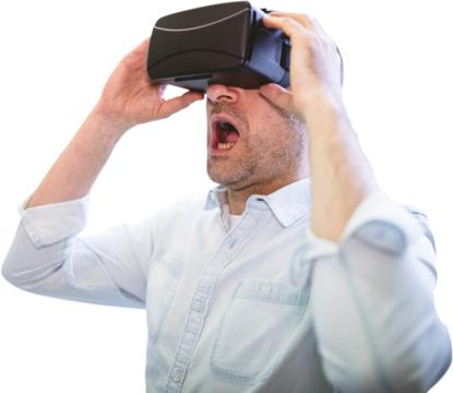 Digital png photo of caucasian businessman with vr headset on transparent background