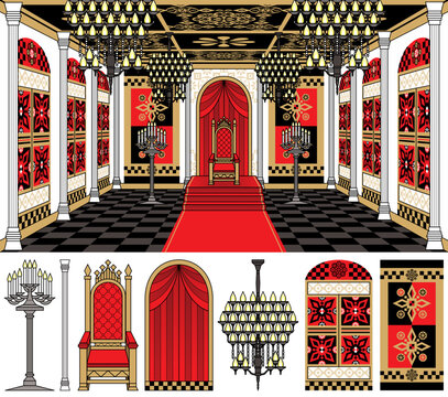 王室イラスト玉座とインテリアデザイン「Royal Room」背景用
（Royal illustration throne and interior design "Royal Room" for background）