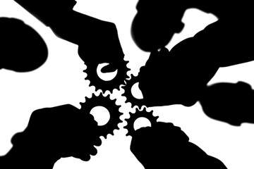 Digital png illustration of hands with cogs on transparent background