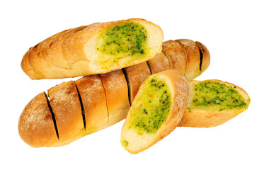 Crusty baked garlic and parsley herb butter filled baguette
