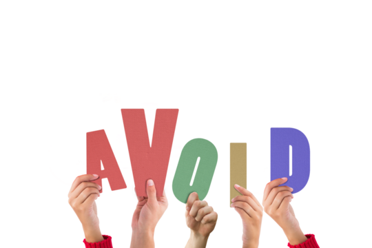 Digital png illustration of hands with avoid text on transparent background