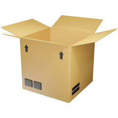 3d illustration of open cardboard and empty inside
