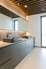 Fototapeta na wymiar In luxury resorts or hotels, double sinks are installed