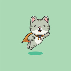 Cute cat is a hero cartoon illustration