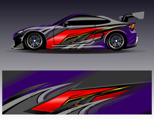 Naklejka premium Race car wrap decal designs. Abstract racing and sport background for car livery or daily use car vinyl sticker