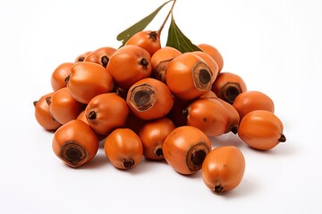 A pile of orange guarana seed fruits on a white background, created by Generative AI
