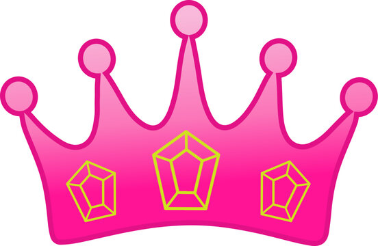 Pink crown with crystals on white background. Pink aesthetic. Vector illustration.