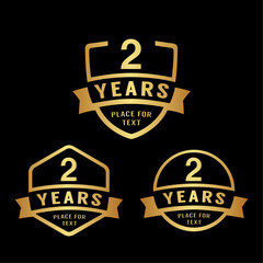 2 years anniversary celebration logotype. 2nd anniversary logo collection. Set of anniversary design template. Vector illustration.
