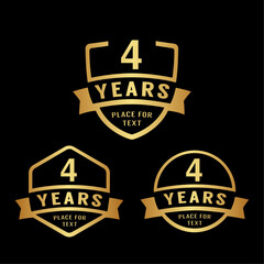 4 years anniversary celebration logotype. 4th anniversary logo collection. Set of anniversary design template. Vector illustration.
