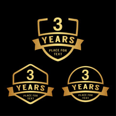 3 years anniversary celebration logotype. 3rd, anniversary logo collection. Set of anniversary design template. Vector illustration.
